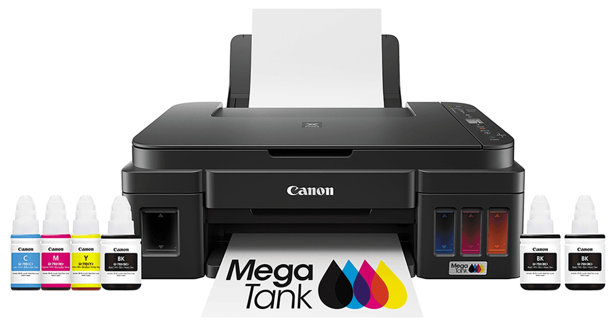 Canon PIXMA G3012 MegaTank printer with ink bottles
